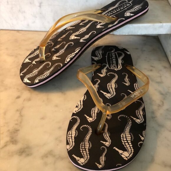 SPERRY TOP-SIDER Seahorse Print Black Flip Flop M 7-8 - Picture 4 of 15